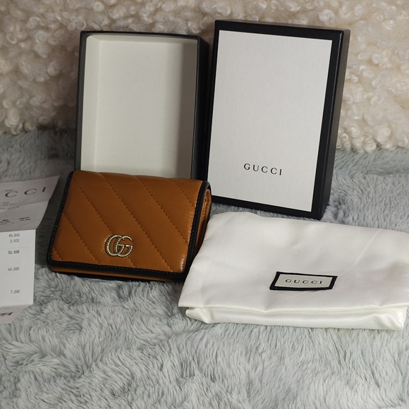 **Authentic**Gucci GG Marmont Brown and Black Leather Card Case Wallet - Picture 2 of 14